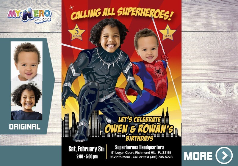 Joint Black Panther and Spider-man party, Black Panther and Spiderman theme party, Black Panther and Spiderman template. 198