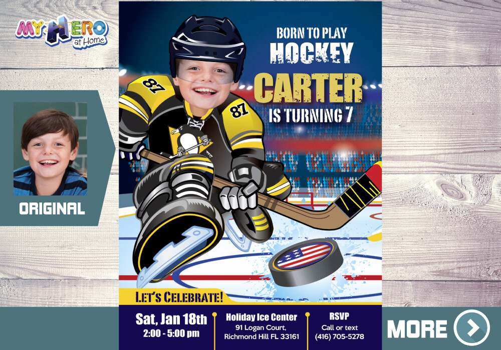 Pittsburgh Penguins Birthday Invitation, Pittsburgh Penguins Party, Hockey Party Ideas, Hockey Digital, Hockey Virtual, Hockey Birthday. 320