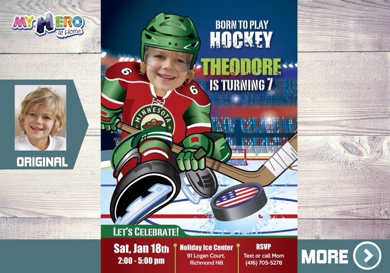 Minnesota Wild Invitation, Minnesota Wild photo invitation, Minnesota Wild Digital Invitation. 319