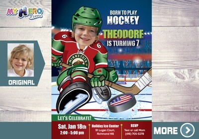 Minnesota Wild Birthday Invitation, Minnesota Wild Party, Children Hockey Party, Hockey Digital, Hockey Virtual, Hockey Birthday. 319