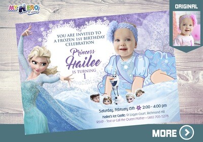 Baby Elsa 1st Invitation. 1st Birthday Frozen themed. 268