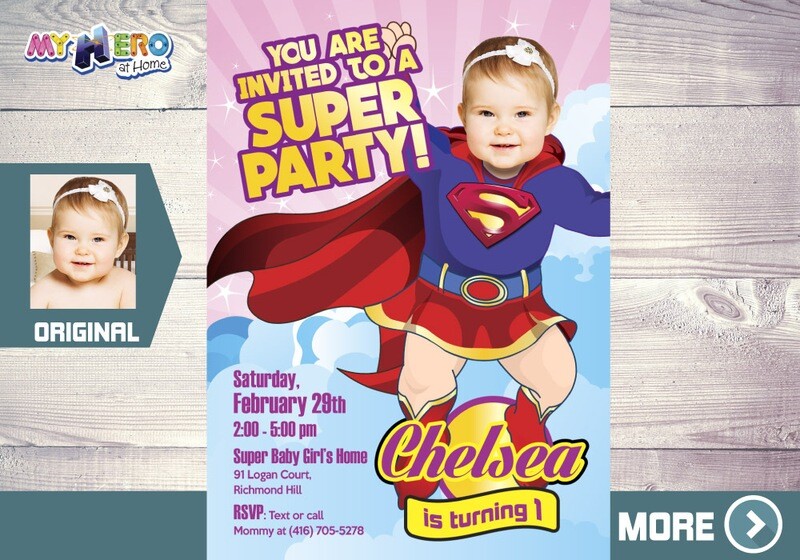 Supergirl 1st Invitation, Supergirl 1st Party, Baby Supergirl Birthday, First Birthday Supergirl, Baby Supergirl Party. 157