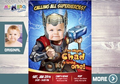 Thor 1st Birthday Invitation, Baby Thor Birthday, Thor 1st Party, Avengers 1st Birthday, Baby Thor first birthday. 417
