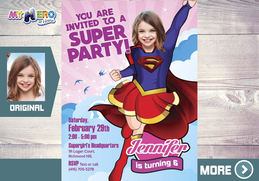 Supergirl Party Invitation, Supergirl photo Invitation, Supergirl Party, Supergirl Birthday, Super hero Girls Invitation. 110