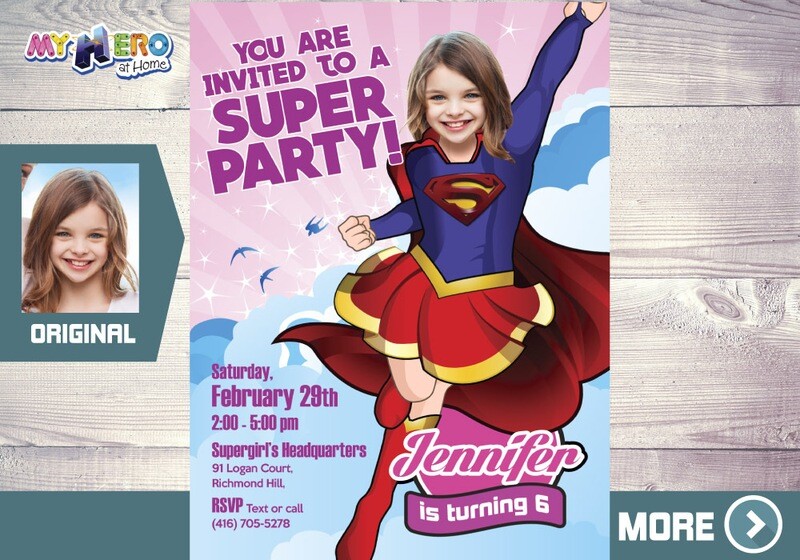 Supergirl Party Invitation, Supergirl photo Invitation, Supergirl Party, Supergirl Birthday, Super hero Girls Invitation. 110