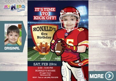 Kansas City Chiefs Party, Kansas City Chiefs Birthday Invitation, Football theme party, Football Digital Invitation. 342