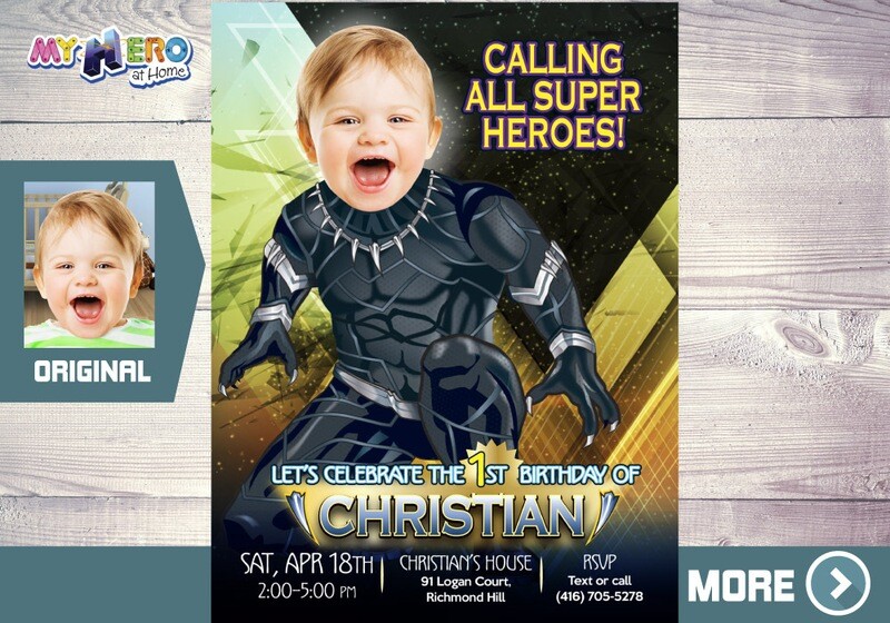 Black Panther Birthday Invitation, Black Panther theme Party, Black Panther Birthday, Panther 1st Party, Baby Black Panther Party. 162
