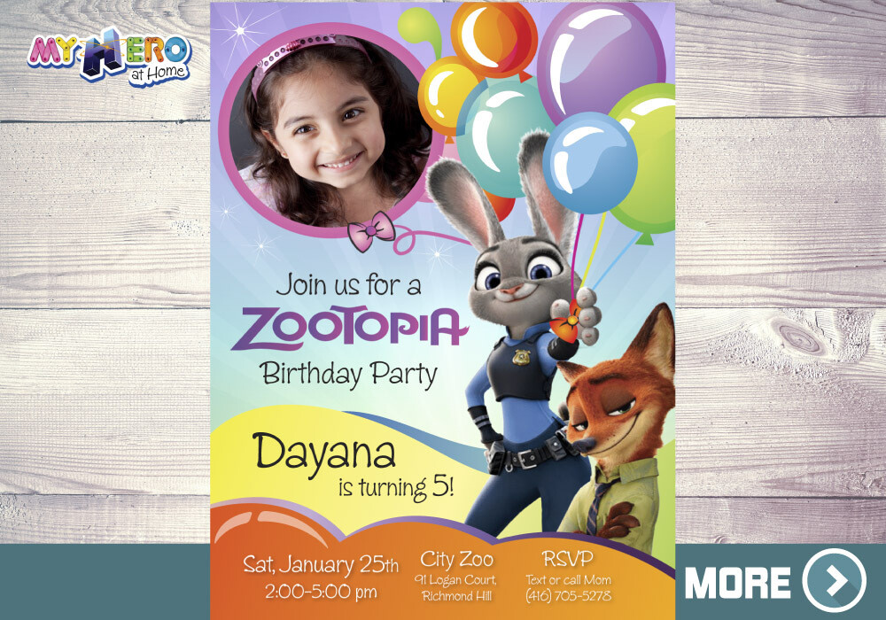 Zootopia Birthday Invitation, Zootopia photo Invitation, Zoopotia Digital Invitation, Zootopia Virtual Party, Invitación de Zootopia. 052