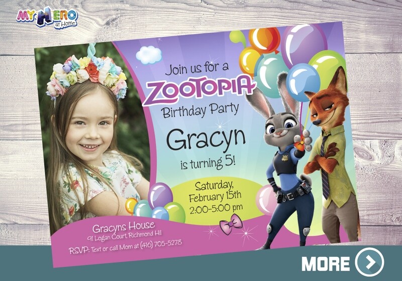 Zootopia Birthday Invitation for Girls, Zootopia photo Invitation, Zoopotia Digital Invitation, Zootopia Virtual Birthday. 053