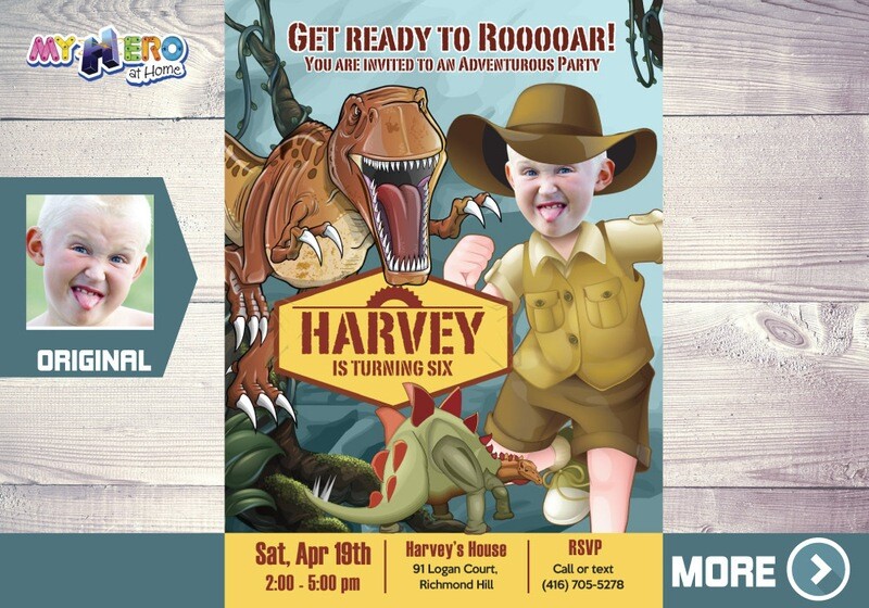 Dinosaurs Birthday Invitation with photo, T-Rex invitation, Explorers Party Invitation, Dinosaurs Birthday template, T-rex Birthday flyer. 207