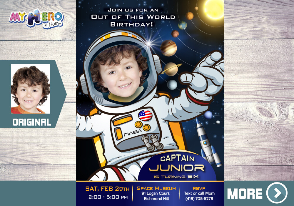 Astronaut Birthday Invitation, Out of this world party, Outer Space Party, Astronaut Digital Invitation, Astronaut Virtual Birthday. 235