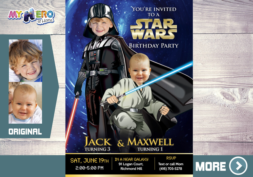 Darth Vader and Baby Jedi party invitation, Siblings Star Wars Party, Darth Vader and Jedi Birthday, Joint Star Wars digital invitation. 027