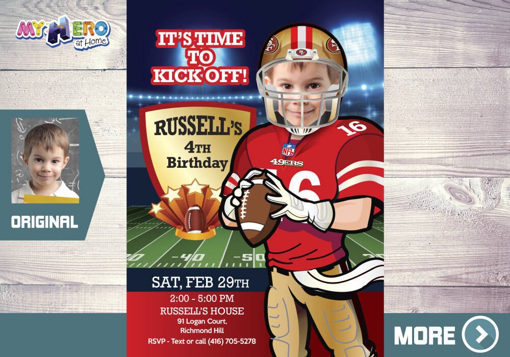 San Francisco 49ers Party, Football Birthday Invitation, San Francisco 49ers Birthday Invitation, 49ers digital Invitation. 420