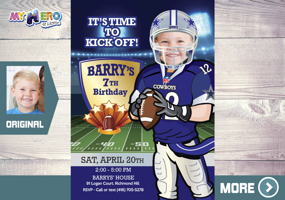 The Dallas Cowboys Party, Football Birthday, Football party Decoration, The Dallas Cowboys Birthday Invitation. 421