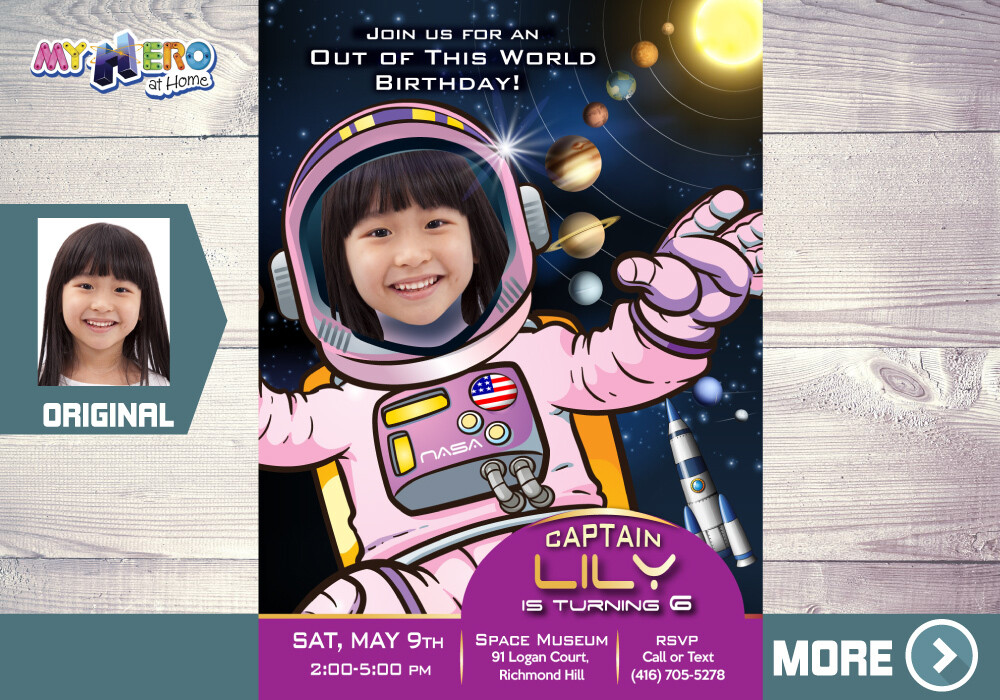 Girl Astronaut Birthday Invitation, Galaxy Party, Space Birthday, Girl Astronaut Digital Invitation, Pink Astronaut Virtual. 376