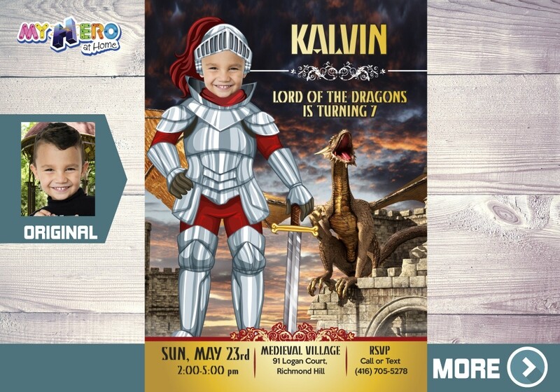 Dragons Birthday Invitation, Knights Party Invitation, Medieval party invitation, Knights and Dragon Party, Knights Digital Invitation. 220