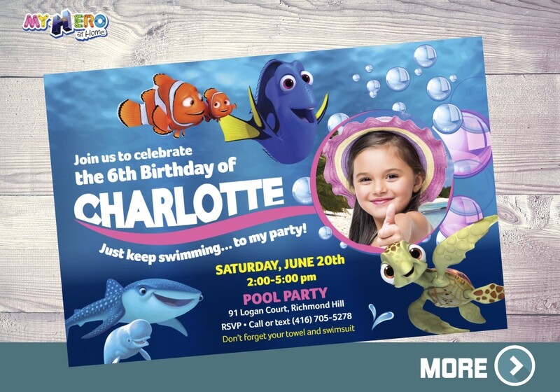 Finding Dory Birthday Invitation, Finding Dory Virtual Party, Finding Dory theme party, Finding Dory Digital Invitation. 223