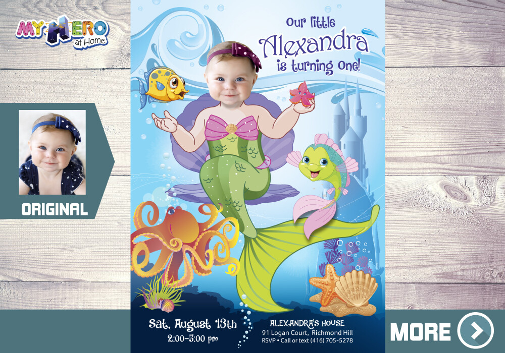 Baby Mermaid Invitation. Little Mermaid Theme Party. Mermaid Birthday Ideas. Mermaid party invitation. Fiesta tema Sirenita. 237