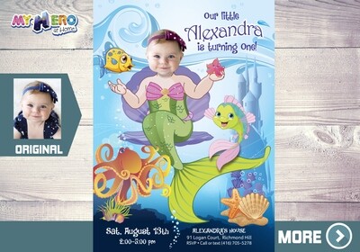 Baby Mermaid Invitation. Little Mermaid Theme Party. Mermaid Birthday Ideas. Mermaid party invitation. Fiesta tema Sirenita. 237