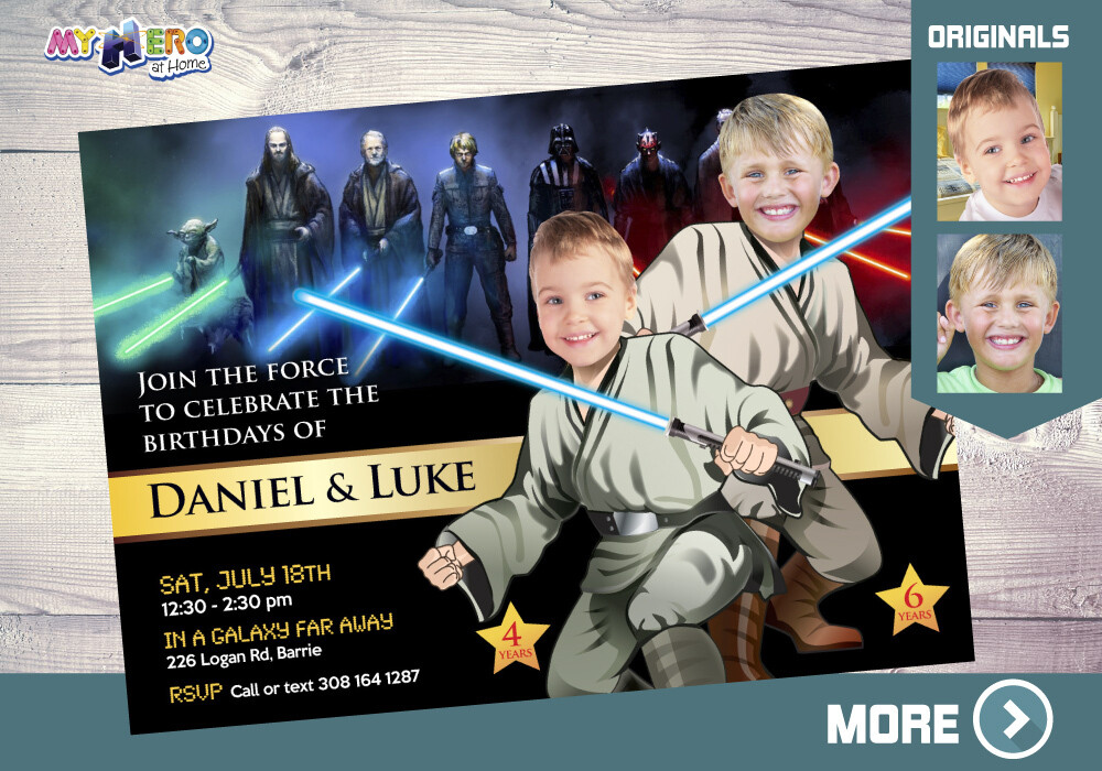 Joint Star Wars Invitation, Joint Jedi Party Invitation, Star Wars Siblings Party, Jedi Siblings Party, Turn your children into Jedi. 026