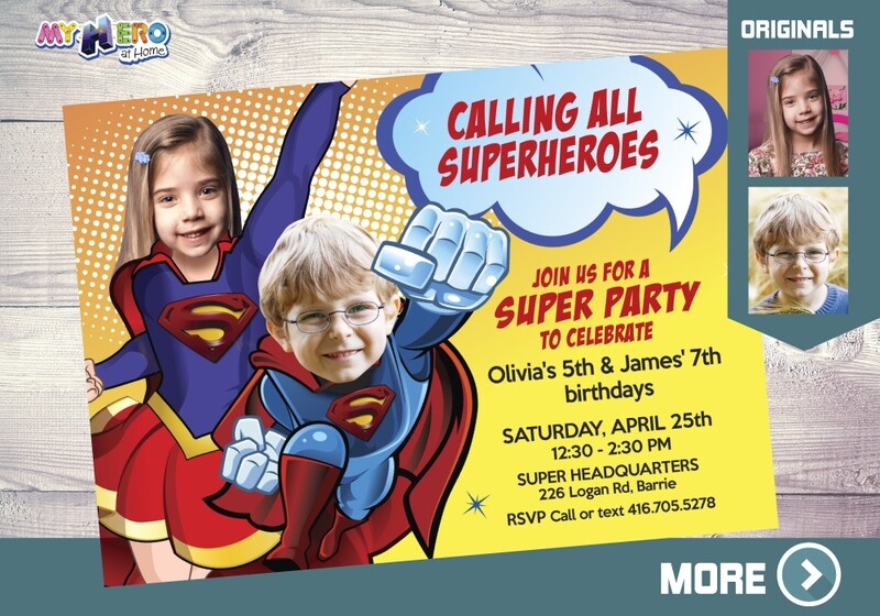 Super girl and Superman Birthday Invitation, Super girl and Superman Party, Super girl and Superman invitation template. 117