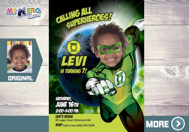 Green Lantern Birthday Invitation, Green Lantern Party, Green Lantern Photo Invitation, Green Lantern theme party. 167