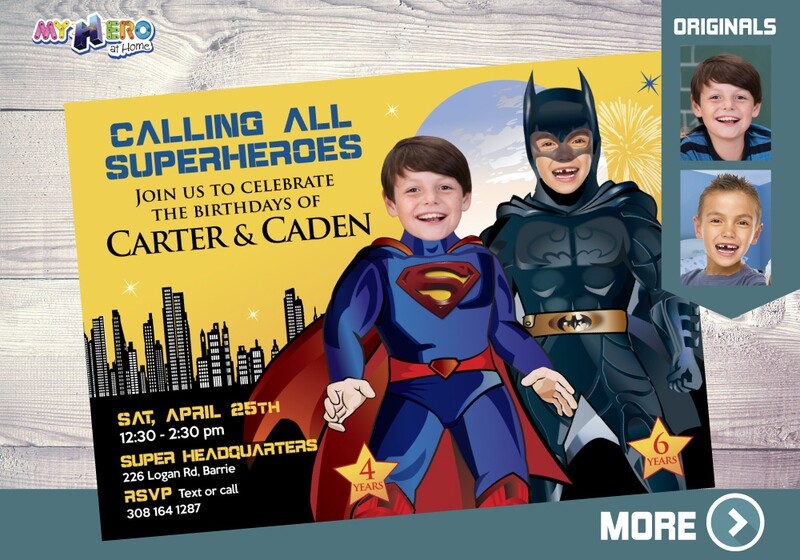 Superman and Batman party invitation, Superman and Batman theme party, Superman and Batman template invitation. 069