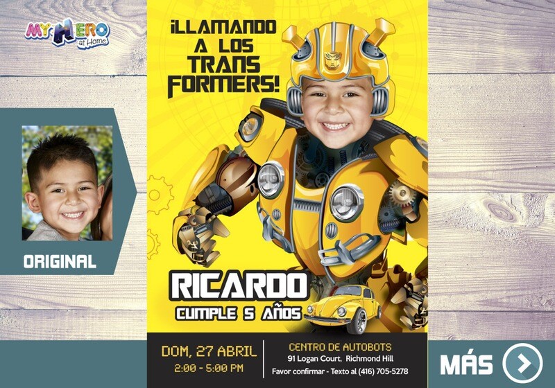 Bumblebee Invitación de Cumpleaños. Fiesta tema Transformers. 291SP