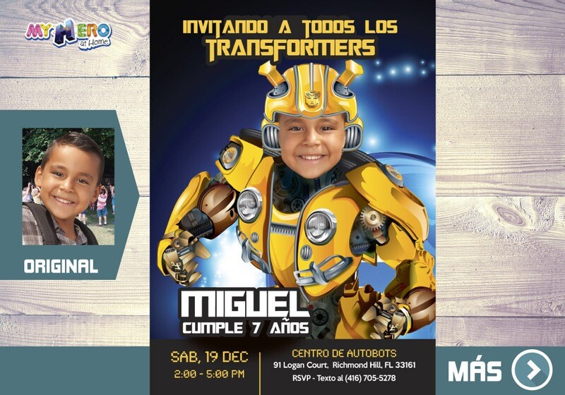 Transformers Invitación de Cumpleaños. Fiesta tema Bumblebee. 292SP