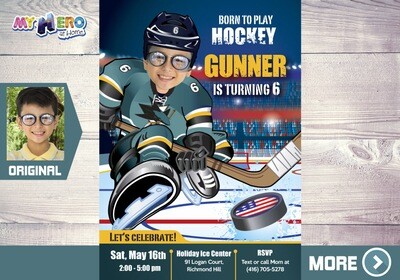 San Jose Sharks Birthday Invitation, San Jose Sharks Party, Hockey Party Invitation, Hockey Digital, Hockey Virtual, Hockey Birthday. 330