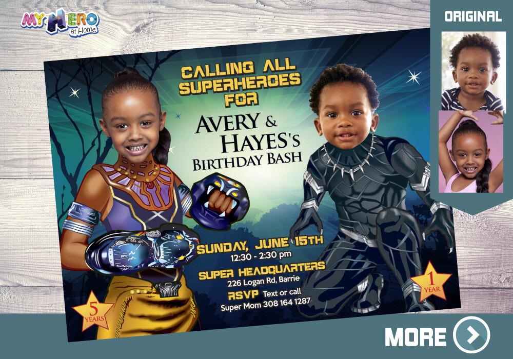 Black Panther and Shuri Invitation, Black Panther Siblings Party, Shuri and Black Panther Birthday, Brother and Sister Black Panther. 175