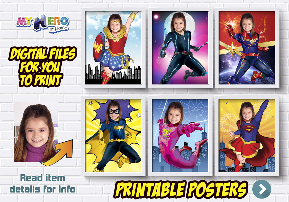 Super Hero Girls Posters, Super hero Girls Decor, Wonder Woman, Black Widow, Captain Marvel. Batwoman. Spider-Girl, Supergirl, Shuri. 426