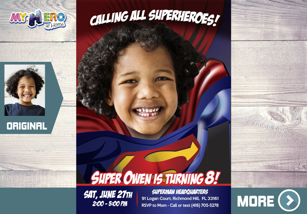 Superman photo Invitation, Superman party Invitation, Superman Birthday Invitation, Superman theme party. 125, Choose your order: Invitation Only