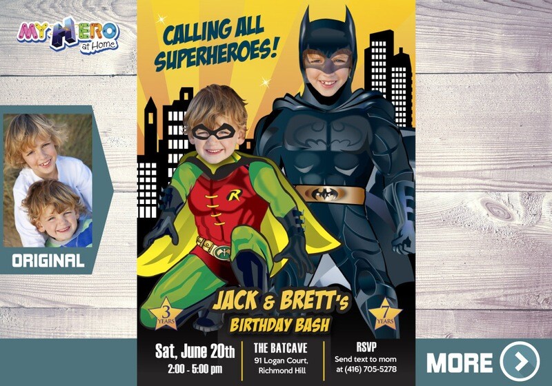 Batman and Robin Invitation, Batman and Robin Siblings Invitation, Batman and Robin Birthday Party, Joint Batman and Robin. 296