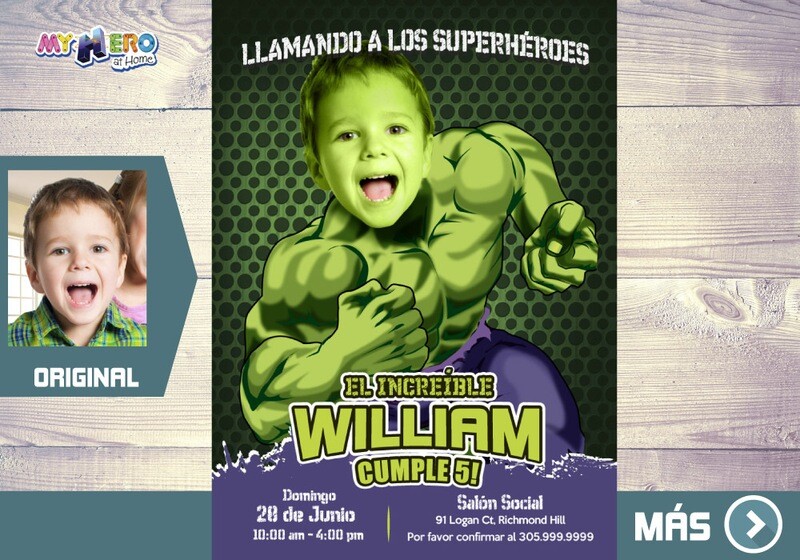 Hulk Invitación de Cumpleaños, Invitación Fiesta Hulk, Fiesta temática Hulk, Invitacion Hulk, Cumple Hulk. 089SP