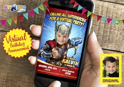 Thor Digital Birthday Invitation, Thor Virtual Party, Thor Virtual Birthday, Thor Drive By Invitation, Avengers Virtual Birthday. 154CV
