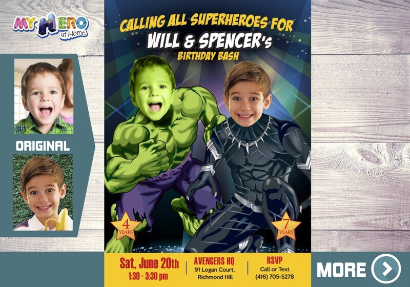 Hulk and Black Panther Birthday Invitation, Black Panther and Hulk Party Invitation, Joint Black Panther Hulk Party. 437