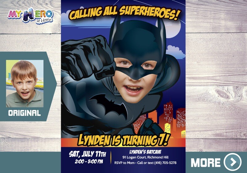 Batman Photo Invitation, Batman Party, Batman Birthday, Batman thank you, Batman favor tags. 451