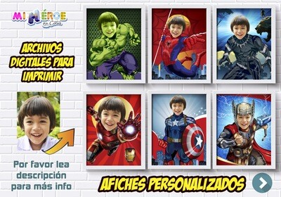 Afiches de Avengers, Afiches Personalizados de Hulk, Spiderman, Capitán América, Thor, Iron Man y Pantera Negra, Decoración Avengers. 412SP