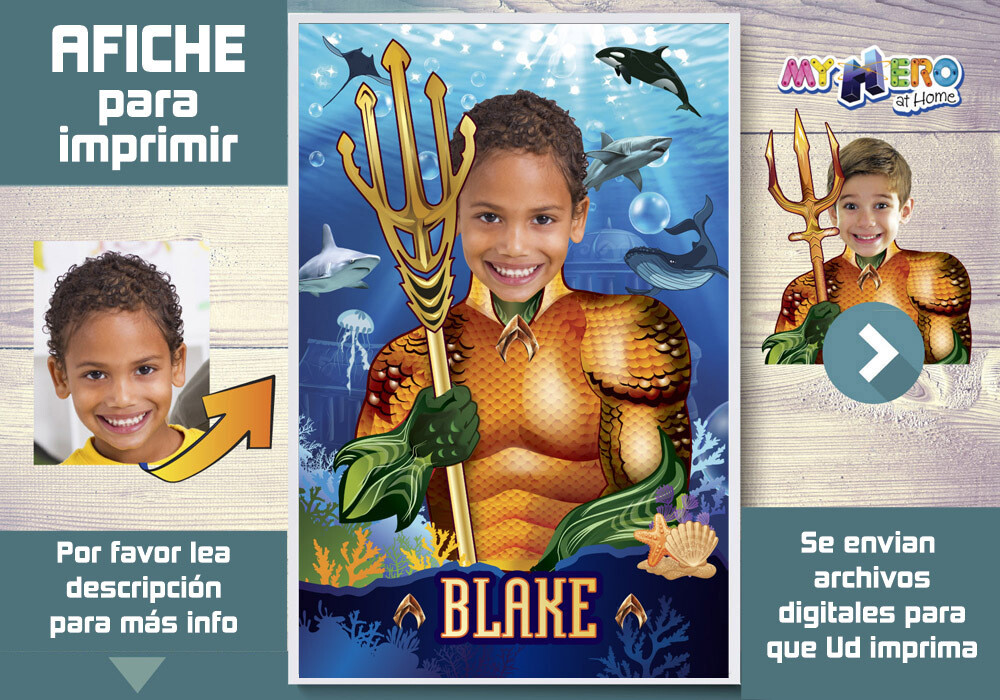 Afiche de Aquaman. Afiche Personalizado de Aquaman Decoración Aquaman. Fiesta Aquaman. Pared Aquaman. 349SP