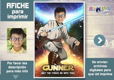 Afiche de Jedi. Afiche Personalizado de Star Wars.  Decoración Star Wars. Fiesta Jedi Star Wars. Pared Jedi. 357SP