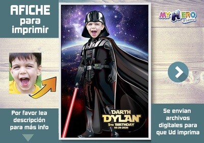 Afiche de Darth Vader, Afiche Personalizado de Star Wars, Decoración Dark Side, Fiesta Darth Vader Star Wars. 431SP