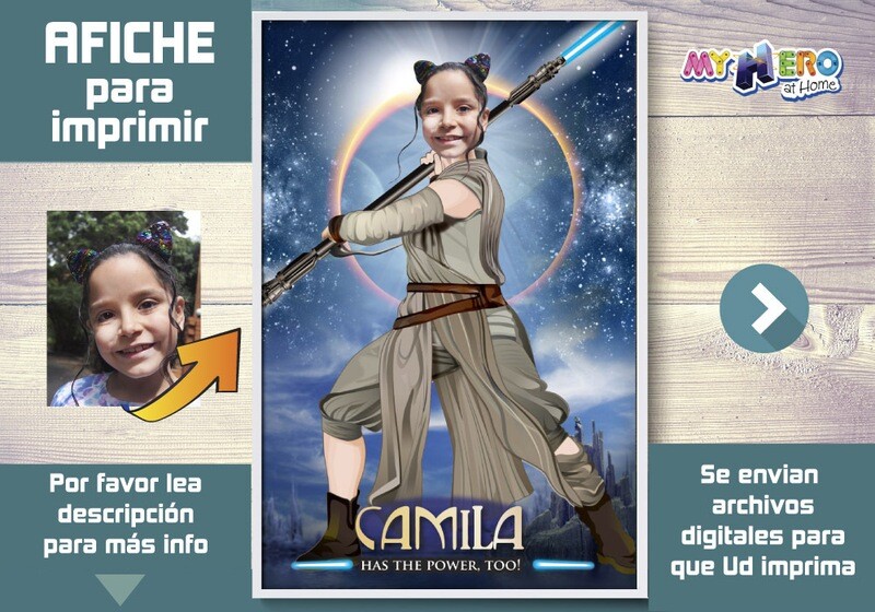 Afiche de Jedi Rey. Afiche Personalizado de Jedi Rey. Decoración Star Wars Niñas. Fiesta Jedi Rey. Pared Jedi Rey. 360SP