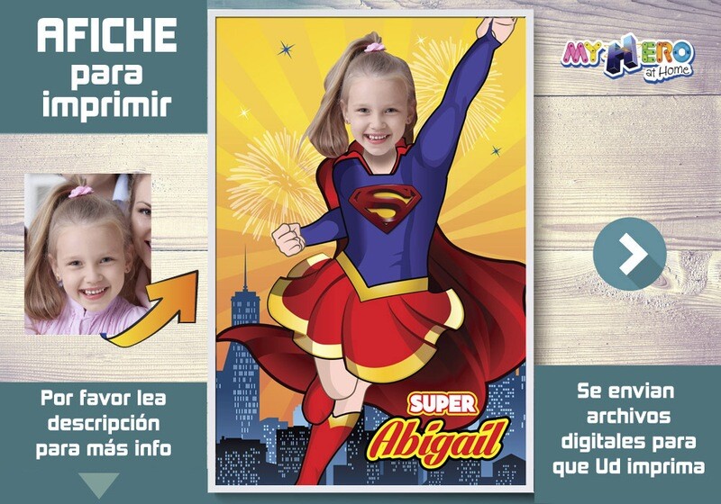 Afiche de Supergirl. Afiche Personalizado de Super Hero Girls. Decoración Super Hero Girls. Fiesta Mujer Maravilla. 398SP