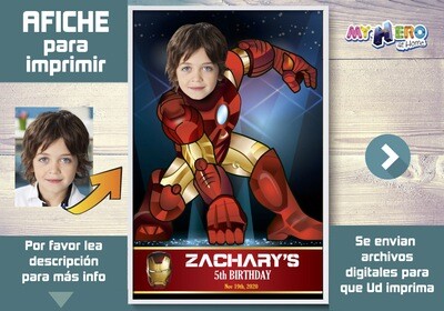 Afiche de Iron Man. Afiche Personalizado de Iron Man. Decoración Iron Man. Fiesta Iron Man. Pared Iron Man. 429SP