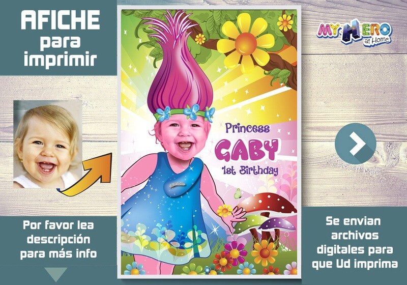Afiche de Trolls. Afiche Personalizado de Trolls. Decoración Trolls. Fiesta de Trolls. Afiche de la Princesa Poppy. 372SP