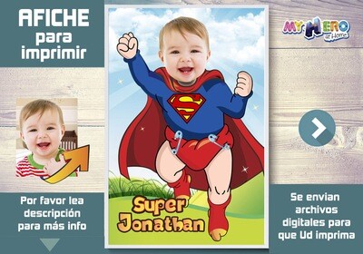Afiche de Bebe Superman. Afiche Personalizado de Super Baby. Decoración Baby Superman. Fiesta Baby Superman. Superman Bebe Decoracion. 368SP