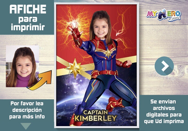 Afiche de Capitana Marvel. Afiche Personalizado de Capitana Marvel. Decoración Capitana Marvel. Fiesta Capitana Marvel. 373SP
