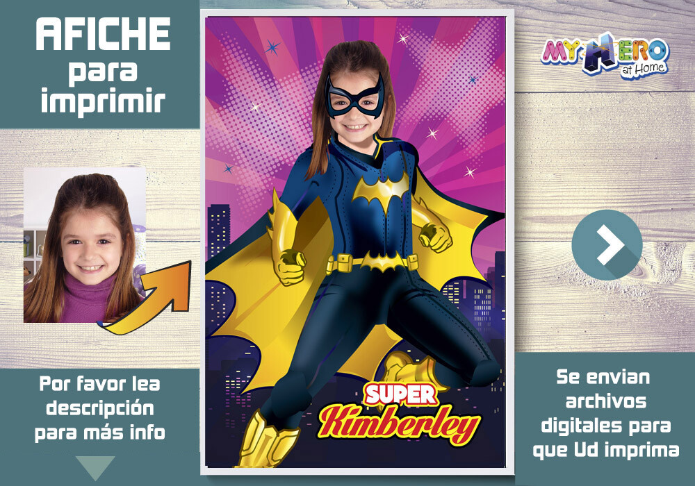 Afiche de Batichica. Afiche Personalizado de Super Hero Girls. Decoración Batichica. Fiesta Batichica. Pared Batichica. 410SP