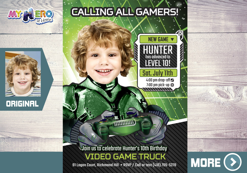 Video Gamers Birthday Invitation, Video games Birthday Invitation, Game On Party Invitation, Video Game Truck Party. 432